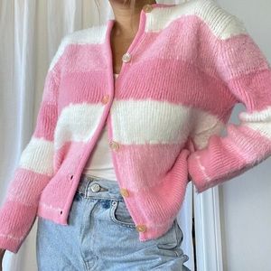 Vintage pink and white stripped cardigan